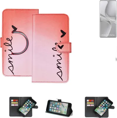 Produktbild von K-S-Trade Schutzhülle Handyhülle kompatibel mit Vivo V40 Pro 5G Hülle cover bookstyle Etui ''smile'' rot Standfunktion Kameraschutz (1Stk)