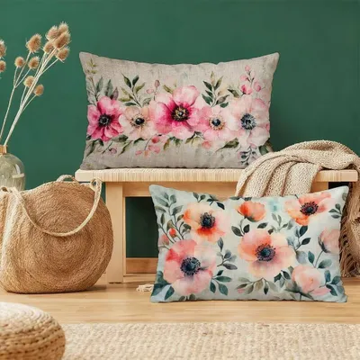 Image de Elzusha - Ensemble de 2 taies d'oreiller 50 x 70 cm avec motif vert et rose