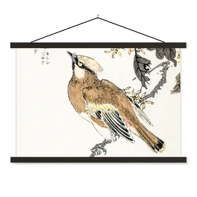 Produktbild von MuchoWow® Textilposter Vogel - Braun - Japanisch - Skandinavisch 120x80 cm mit schwarzem Rahmen - Wanddeko