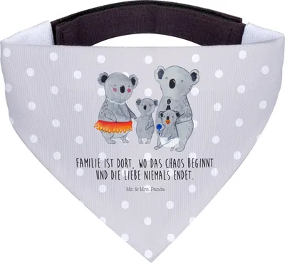 Produktbild von Mr. & Mrs. Panda Dreieckstuch Koala Familie - Grau Pastell - Geschenk, Halstuch Hund, Muttertag, Hunde Hals Tuch, Koalas, Für, Kinder, Family, Bandana, Mama