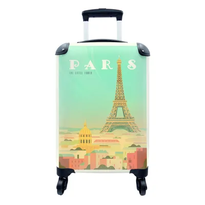 Produktbild von MuchoWow® Koffer Handgepäck Trolley Rollkoffer Kleine Reisekoffer mit 4 Rollen - Illustration des Eiffelturms in Paris - Cabin Size < 55x40x23 cm & 55x40x20 cm - Fotokoffer - Kabinenkoffer - Boardgepäck - Reise-Box - Reisekoffer - Reisegepäck - Koffer mit Bild - Trolley für Kinder