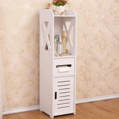 Obrázek produktu pro Úzká koupelnová skříňka, 80 x 20 x 18 cm, držák na toaletní papír, vysoká