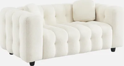 Immagine prodotto di sweeek - Divano imbottito con rivestimento bouclé strutturato, 2 posti - Crema
