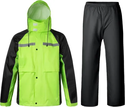 Productafbeelding van Regenpak jas en broek set voor mannen outdoor camping werkkleding waterdichte regenset 2 stuks capuchon regenjas en regenbroek