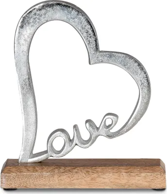 Produktbild von Aufsteller Herz Schriftzug Love H20cm Metall Silber Mango Holz Tischdeko Deko