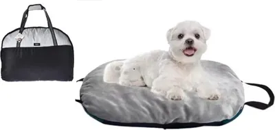 Produktbild von HiPet Hundekissen faltbar Grau 63 x 38 cm – tragbares Reise-Hundebett und Katzenbett mit Reißverschluss, wasserabweisend