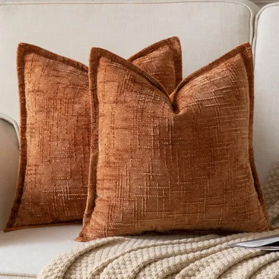 Productafbeelding van Kussensloop, chenille, 60x60 cm, set van 2, terracotta, fluweel