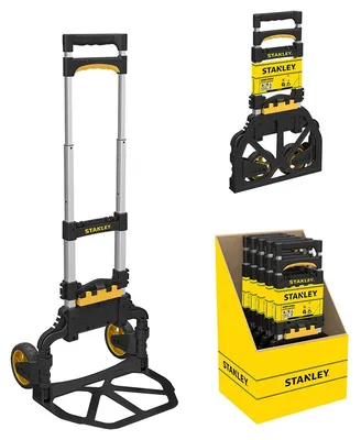 Productafbeelding van Stanley Steekwagen Opvouwbaar Aluminium - Draagvermogen 60 kg - 2 Wielen - Transport-Trolley voor Grote Voorwerpen - CE Markering - Rubberen Wielen met Kogellagers - Geel/Zwart