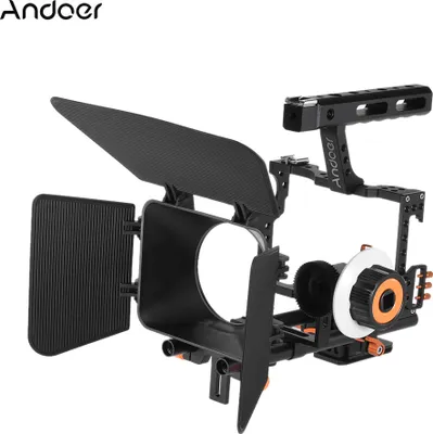 Produktbild von Andoer C500 Kamera aus Aluminiumlegierung Camcorder Videokaefig Rig Kit Filmherstellungssystem mit Matte Box + Fokus folgen + Griff + 15 mm Stange fuer Panasonic GH4 Ersatz fuer  A7S / A7 / A7R / A7RII / A7SII ILDC spiegellose Kamera