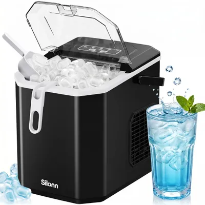 Productafbeelding van Silonn ijsmachine met draaghandvat en ijsbak, mini ijsmachine met automatische reiniging