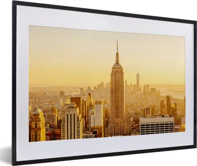 Produktbild von MuchoWow® MuchoWow® Gerahmtes Poster Goldener Sonnenuntergang am Empire State Building in New York 60x40 cm - Poster mit zchwarzem Bilderrahmen - Schlafzimmer - Plakat in Rahmen - Drucken