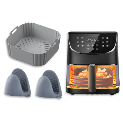 Produktbild von Airfryer Zubehör Set Silikon, 22.5cm Silikonform mit 2 Mini-Ofenhandschuhen, BPA-frei, Antihaft, spülmaschinengeeignet, bis 230℃, für 4.7–7.2L