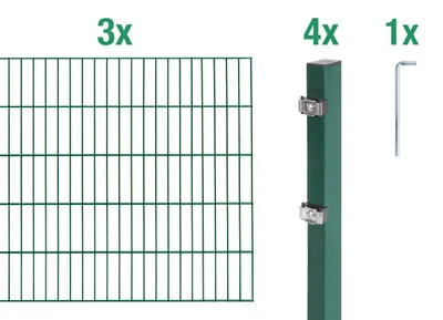 Produktbild von Alberts Doppelstabmatten Zaun, Höhe 80 cm, Länge 6 m, Zaun-Komplettset zum Einbetonieren, grün, Pfosten 60x40 mm