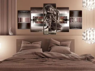 Produktbild von Akustikbild Buddha 200x100 cm Bilder Akustikschaum Hochleistungsschallabsorber Schallschutz Leinwand 5 tlg Wandbild Raumakustik Schalldämmung 020113-290