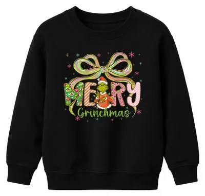 Imagen del producto de "Feliz Grinchmas", diseño navideño del Grinch, divertido, lazo colorido, sudadera uni para niños, color , talla 116
