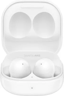 Produktbild von Samsung Galaxy Buds2 In-Ear Headset, Weiß, Bluetooth, Silikon, für Anrufe & Musik, mit 3 Größen Ohrstöpsel, kompatibel mit Smartphones, Tablets, Smartwatches, PCs. Maße: Ohrhörer 20,9x17x21,1mm (BxTxH), 5g je; Ladegehäuse 50,2x50x27,8mm (BxTxH), 41,2g