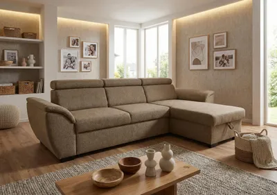 Produktbild von Modernes Ecksofa Stella beige mit eleganter Verarbeitung – Polsterecke in stilvollem Design