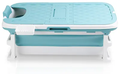 Obrázek produktu pro Skládací vana Vigevee, rozměr 132 cm, XL, modrá, vyrobená z plastů PP a TPE, s víkem, ideální pro relaxační koupel v pronajatých bytech