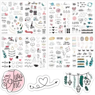 Hochzeits-Sticker-Set, 230 Stück, Vintage, mehrfarbig, rund, matt