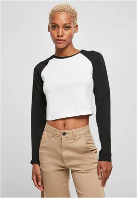 Image de Urban Classics Ladies Organic Cropped Retro Baseball Longsleeve T-Shirt white/black - XL