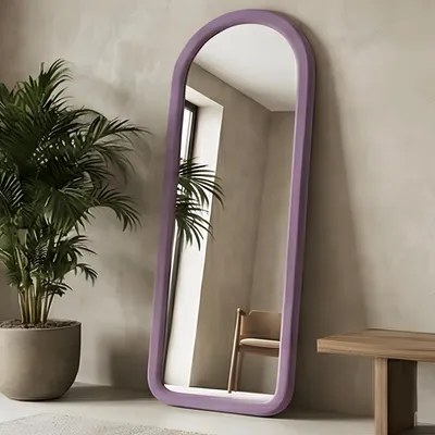 Obrázek produktu pro Zakřivené stojací zrcadlo 140 x 51 cm s dřevěným rámem