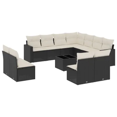 Produktbild von vidaXL 12-tlg. Garten-Sofagarnitur mit Kissen Schwarz Poly Rattan