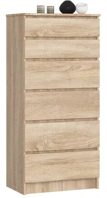 Obrázok produktu pre Vysoká komoda s rozmermi 60 cm a 6 zásuvkami. Skriňa, komoda, príborník – výška 130 cm, hĺbka 40 cm