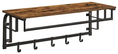 Wandregal mit 10 Haken, 80x30x27 cm, Braun+Schwarz