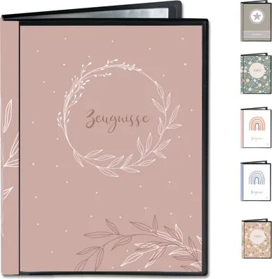 Produktbild von Minilino Zeugnismappe 20 Premium Klarsichthüllen A4 [SCHUTZ UND AUFBEWAHRUNG VON ZEUGNISSEN] Dokumentenmappe für Unterlagen Kranz rosa.