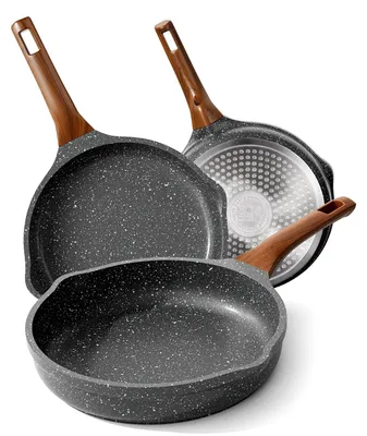 Zdjęcie produktu dla Zestaw patelni indukcyjnych - czarne, z powłoką nieprzywierającą, 20/24/28 cm