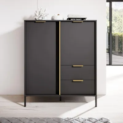 Produktbild von Highboard Kommode VALDI 103 cm Anthrazit Gold Metallfüße 2D2S