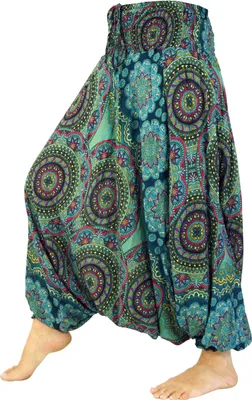 Image de Pantalon Afghani, Combinaison, Jumpsuit, pantalon de harem, sarouel, pantalon bouffant, pantalon sarouel - pétrole/coloré, Femme, Bleu, Viscose, Pantalons