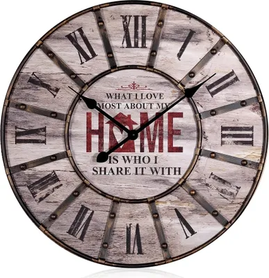 Produktbild von Mucola zegar ścienny dekoracyjny zegar 60CM drewno szary analogowy motyw zegar salon kuchnia zegar XXL nostalgia vintage shabby chic zegar - HOME