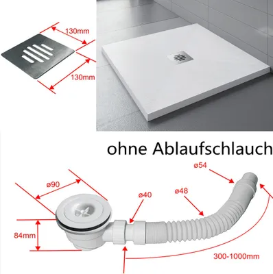 Produktbild von Duschtasse 90x90x3cm Höhe Quadratisch Duschtasse+Decke(Edelstahl)Ablaufgarnitur Für Duschkabine Duschwand