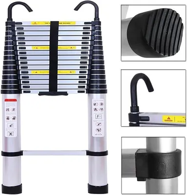 Imagen del producto de Silecomplaza: Escalera telescópica de aluminio de 20,3 pies. Escalera plegable, extensible con gancho. Escalera compacta y multifuncional para trabajos en el hogar o en exteriores. Capacidad máxima de 330 libras