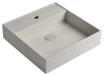Productafbeelding van Sapho QUADRADO wastafel van beton, met overloop, 46x46 cm, wit graniet
