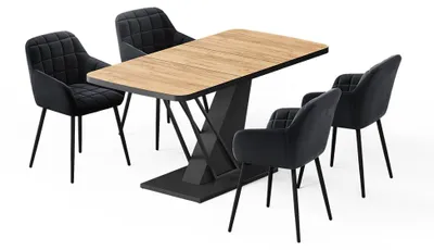 Productafbeelding van Eettafel set Vicco Fenaro Goudkleurig Eiken/Zwart 120 x 80 cm met 4 eetkamerstoelen, Model 62755