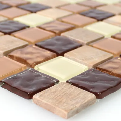 Produktbild von Selbstklebende Mosaikfliesen Karaman Naturstein Glas Beige Braun
