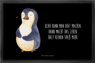 Produktbild von Mr. & Mrs. Panda Türvorleger Pinguin Diät 60 x 90 cm - Schwarz - Geschenk, Schmutzmatte, Schmutzfangmatte, Selbstliebe, Gewicht, fußmatte, Fussmatte, Fußabtreter