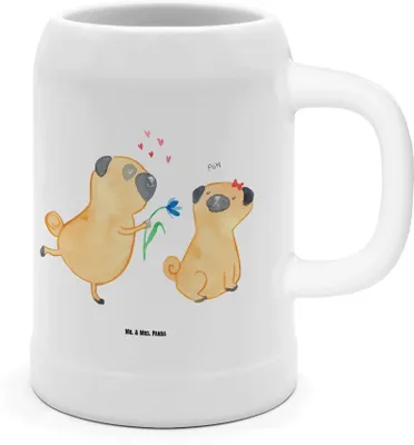 Produktbild von Mr. & Mrs. Panda Krug Mops Verliebt - Weiß - Geschenk, Humpen, Bierbecher, Sprüche, Liebe, Hund, Bier Seidel, Knuffig, Tonkrug
