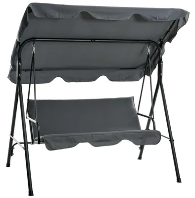 Produktbild von Schaukelbank für 3 Personen, ideal für Veranda – Grau – Stahlrahmen – Mit Dach – Für Garten und Terrasse