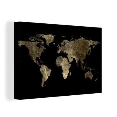 Produktbild von OneMillionCanvasses® - Leinwandbilder - 150x100 cm, Weltkarte - Gold - Schwarz - Erde - Luxus, Wandbilder Kunstdruck Wanddekoration