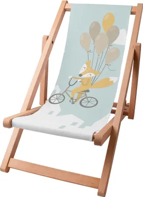 Immagine prodotto di Sdraio per bambini Dreamroots pieghevole in legno fino a 130 kg, sdraio pieghevole con regolazione dell'inclinazione dello schienale in 3 fasi, Fox con palloncini