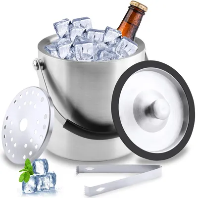 Imagen del producto de Contenedor de hielo de acero inoxidable, con capacidad de 1,6 litros, con tapa y colador, para la cocina