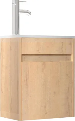 Produktbild von Waschtisch mit Unterschrank 40,6cm, Gäste-WC Waschtisch, Natur | Waschbecken mit Unterschrank, Waschtischunterschrank hängend, Waschplatz, Badmöbel Set für klein Badezimmer