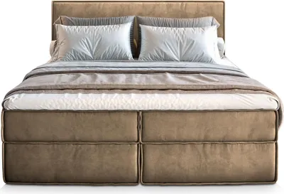 Produktbild von Masseno Boxspringbett PELLIO 160x200 cm Komplett-Set mit Bonell Matratze und Topper, Polsterbett mit Bettkästen -Beige, MONOLITH 09