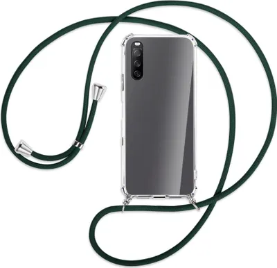 Produktbild von Handykette Backcover-Schutzhülle mit Band (Metall silberfarben) für Sony Xperia 10 III - dunkelgrün