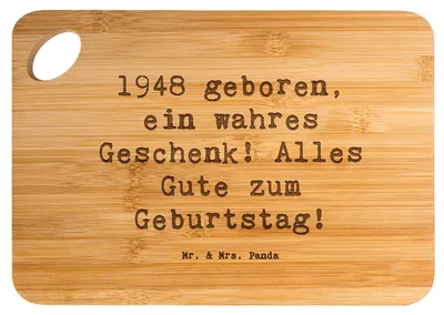 Produktbild von Mr. & Mrs. Panda Frühstücksbrett Spruch 1948 Geburtstag - Transparent - Geschenk, Happy Birthday, Geschenkideen, Brett, Jubiläum, holzfrühstücksbrettchen, Hackbrett