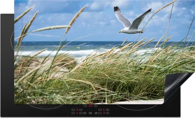 Produktbild von KitchenYeah© Herdabdeckplatte Strand - Vogel - Pflanzen , 91x52cm, Küche Deko, Glaskeramikkochfeld Herdabdeckung, Abdeckplatte fùr Kochfeld