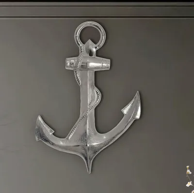 Zdjęcie produktu dla WOHNLING Dekoracyjna Kotwica 70 cm Srebrna Duża Aluminiowa Figura Dekoracja do Domu Morska Dekoracja Ścienna Metalowa Dekoracja do Domu XXL Dekoracja Ścienna Dekoracja Ścienna Nowoczesna